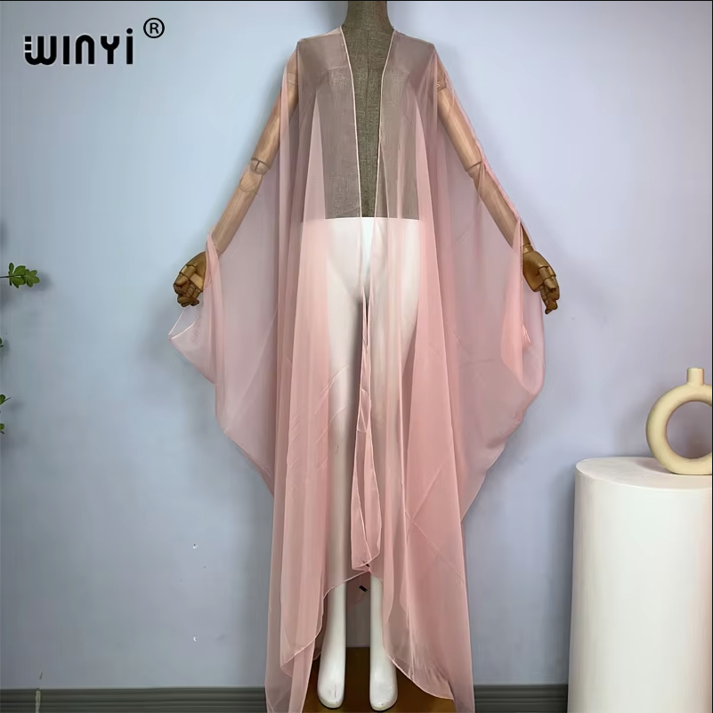 WINYI Kimono de défilé pour femme, imprimé, à ourlet bouffant, manteau à manches longues, cardigan, abaya, vêtement de plage de luxe de Dubaï, robe bohème, caftan