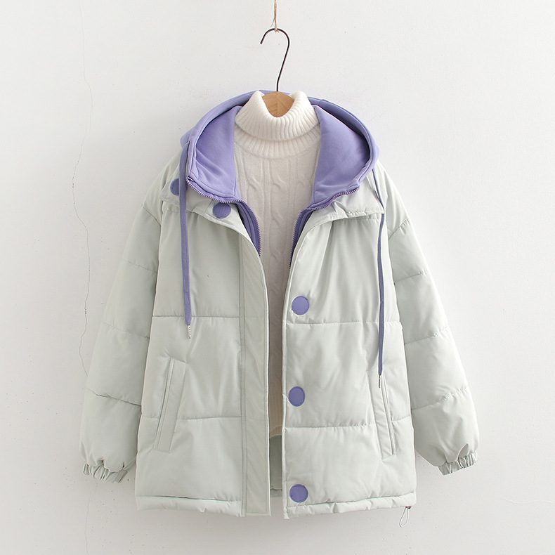 Vestes à capuche rembourrées en coton épais pour femmes, faux deux pièces de Style japonais Harajuku, manteaux amples décontractés à manches longues pour l'hiver