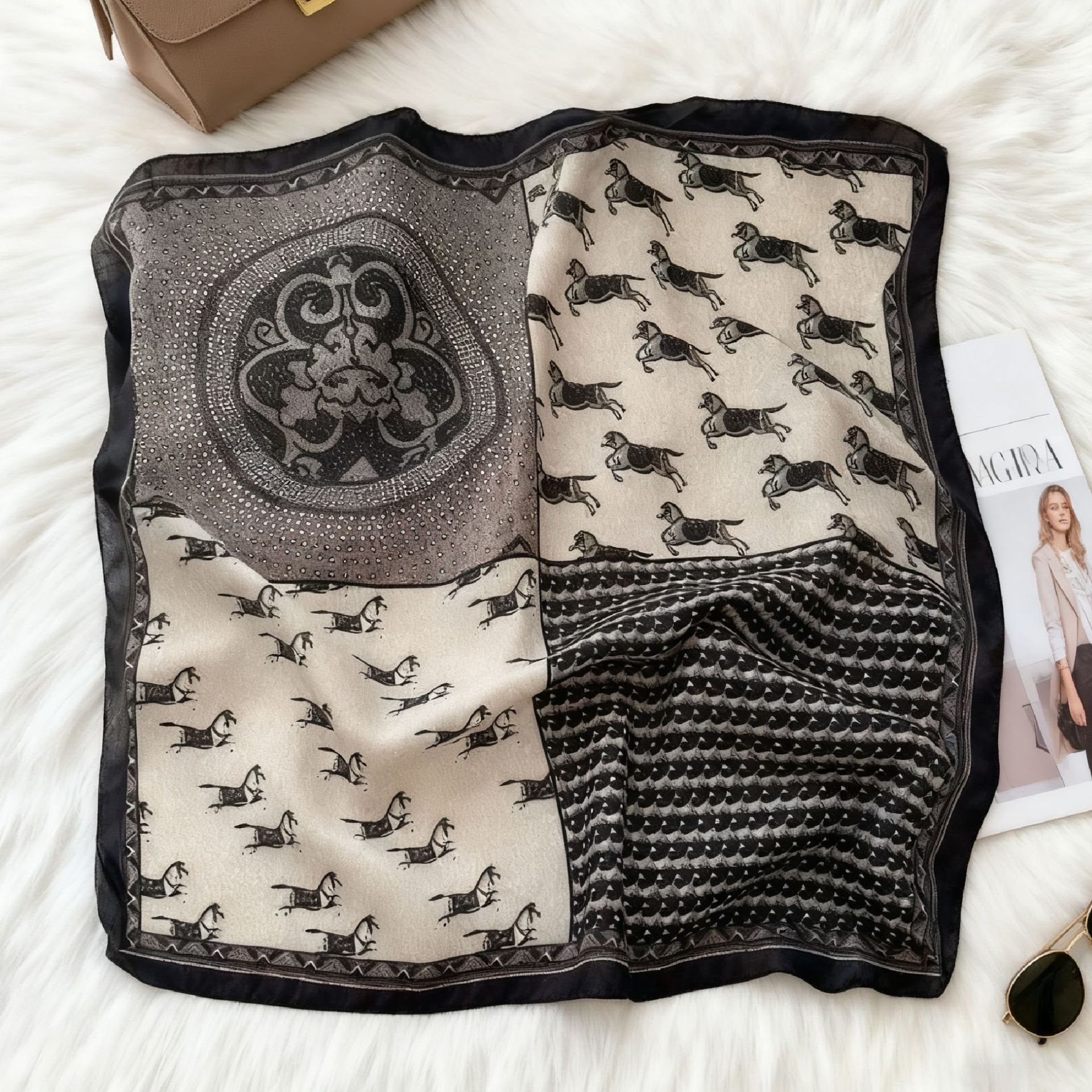 Écharpe carrée en coton pur de luxe pour femmes, foulard, écharpe pour le cou et les cheveux, design imprimé, foulard de tête, écharpe tendance pour filles