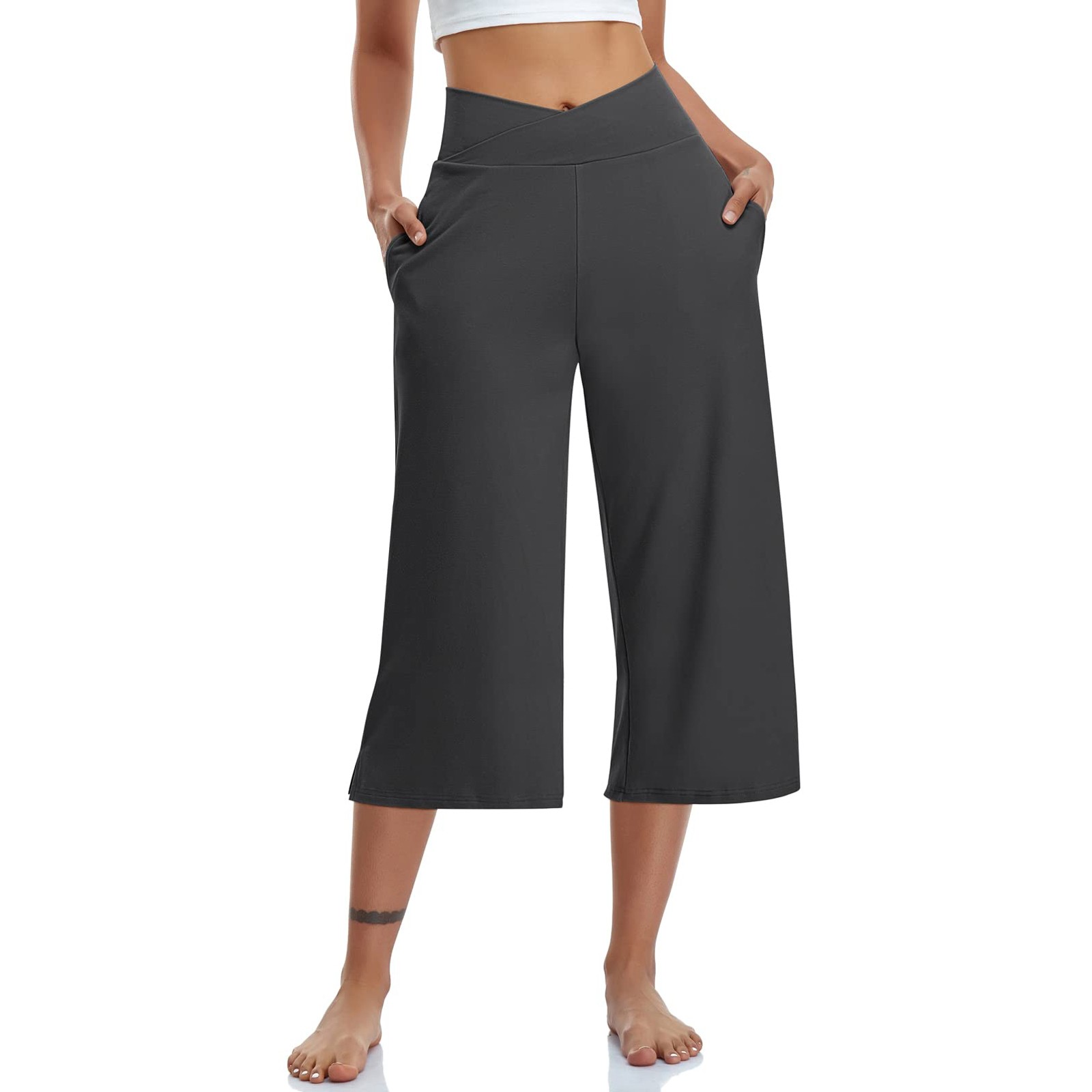 Pantalon de sport taille haute élastique pour femme, pantalon décontracté, pantalon long, capris coupe couvertes, jogging de yoga, document solide, été, 3/4