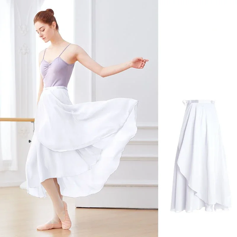 Jupe de danse Tutu de Ballet en mousseline de soie, écharpe enveloppante pour patins de danse, ballerine de gymnastique, longue jupe de Ballet lyrique pour femmes