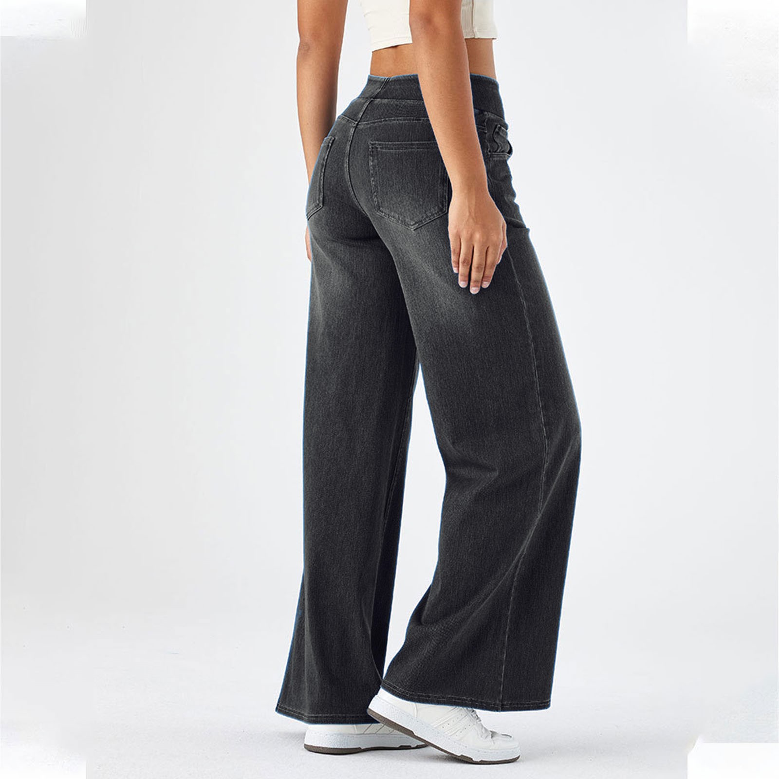 Jean Baggy décontracté pour femmes, taille élastique, jambes larges, pantalon en Denim élégant, coupe cintrée, pantalon Palazzo rétro américain