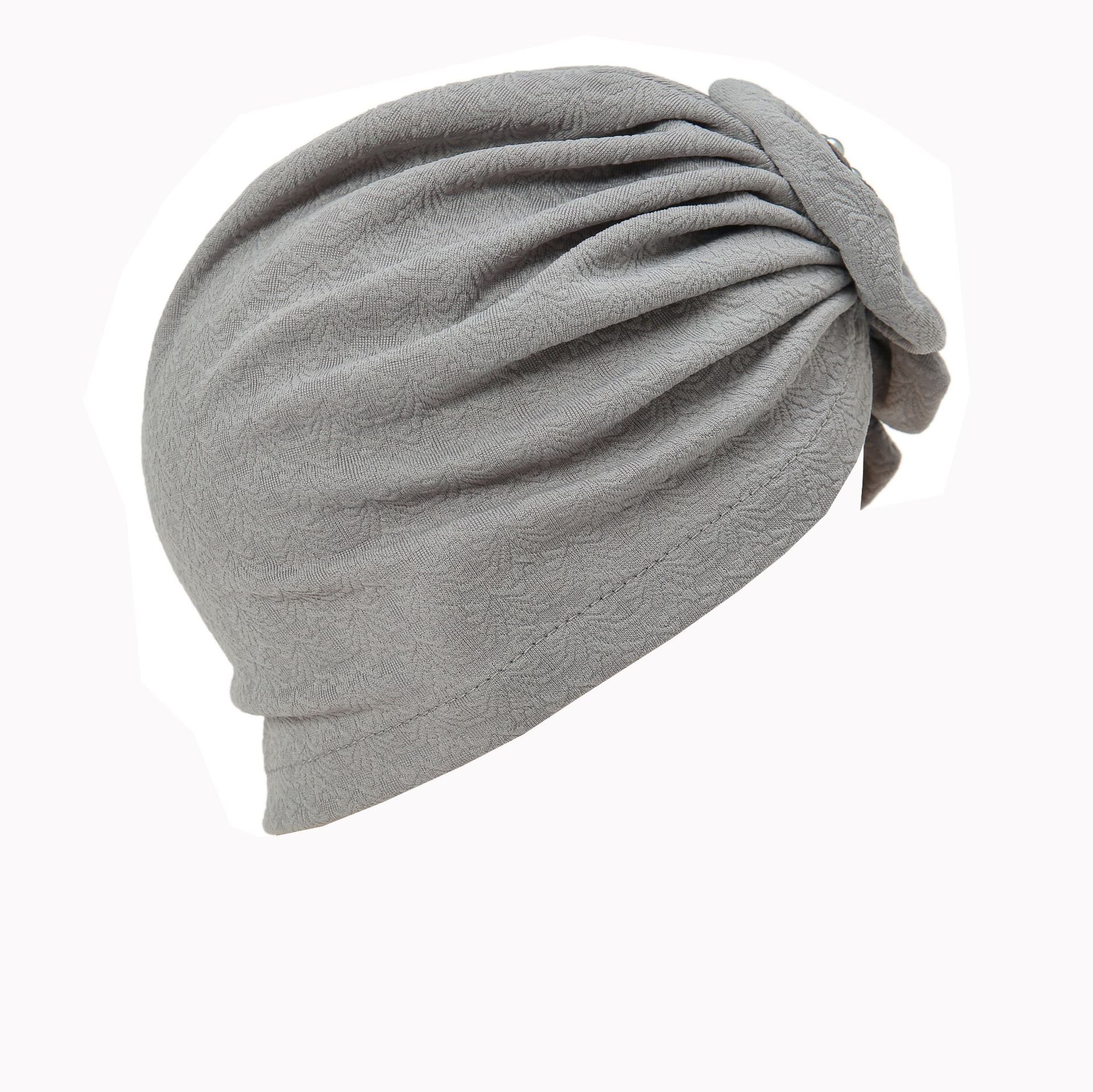 Casquettes Hijab musulmanes à fleurs de couleur unie, couvre-chef à perles pour femmes, couvre-chef à la mode pour Ramadan, Turban