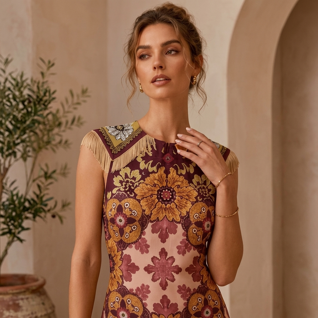 Robe midi vintage bohème imprimée pour femme, élégante, florale, sans manches, style cache-cœur, avec ourlet asymétrique à franges, idéale pour l'été
