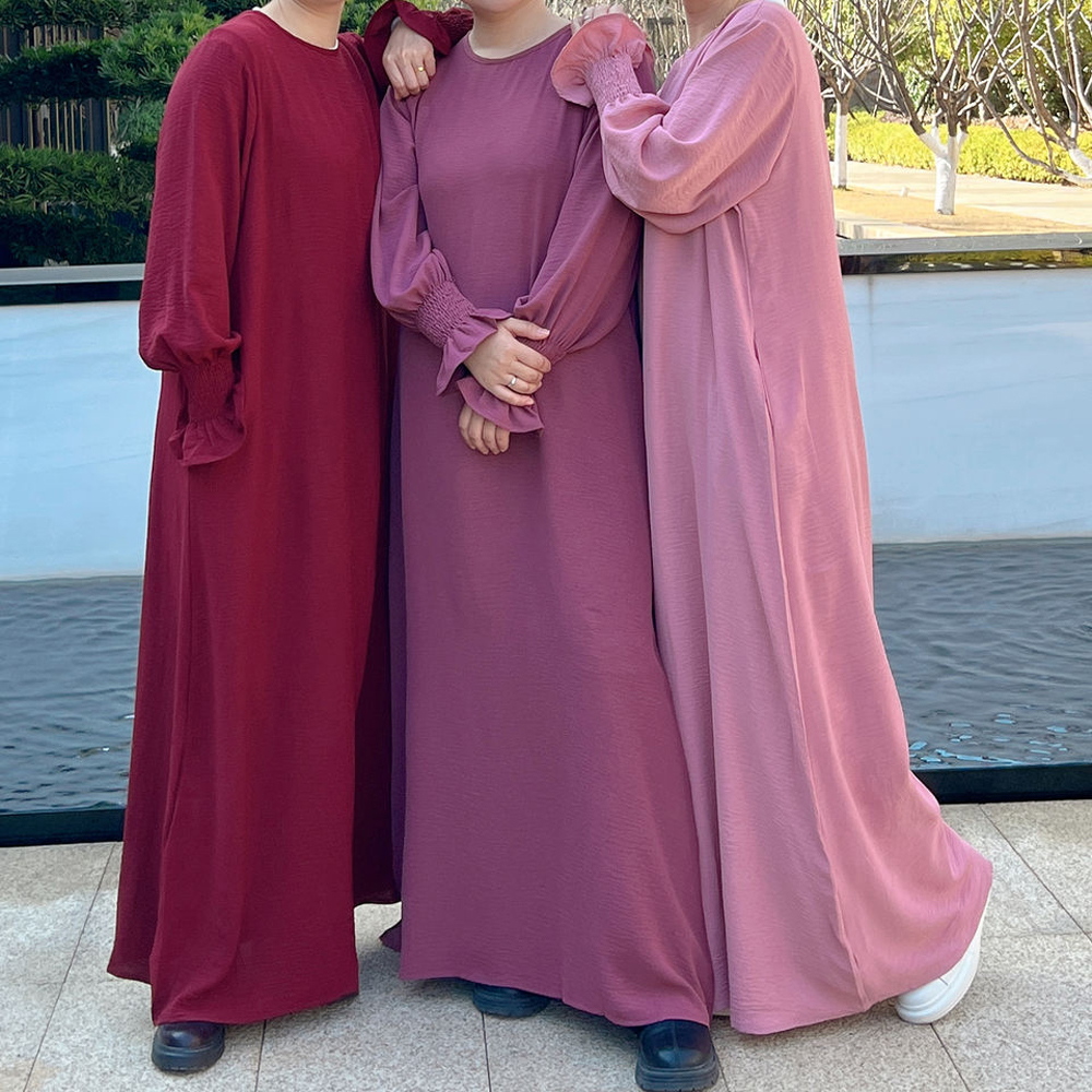 Robe intérieure ample sous abaya avec manches smockées, robe abaya musulmane pour femme Ramadan, vêtements islamiques hijabi turcs de Dubaï
