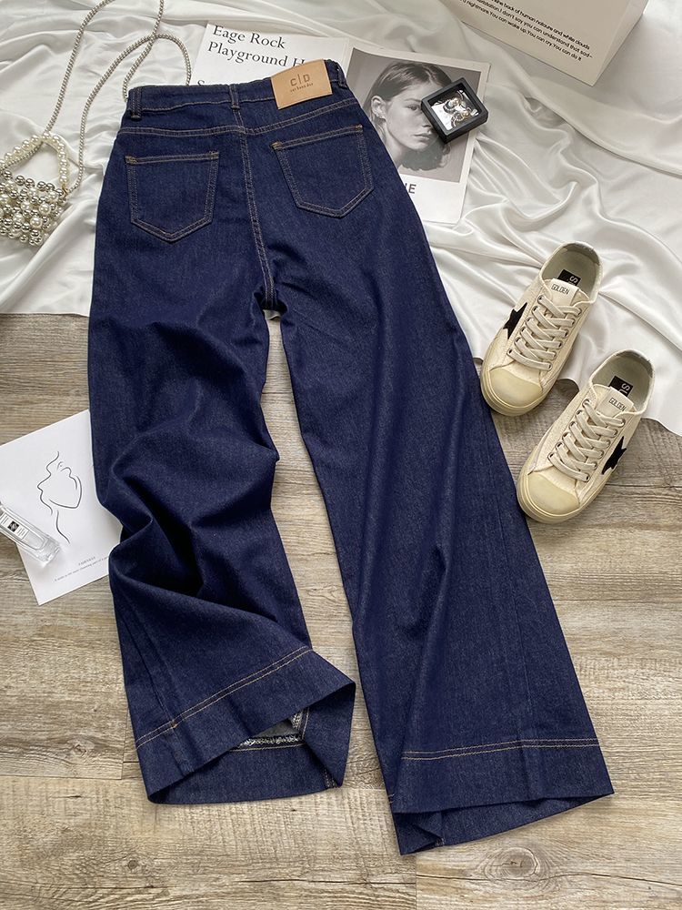 Jean droit bleu pour femmes, pantalon taille haute, amincissant, ample, tombant, jambes larges, début d'automne, nouvelle collection 2024