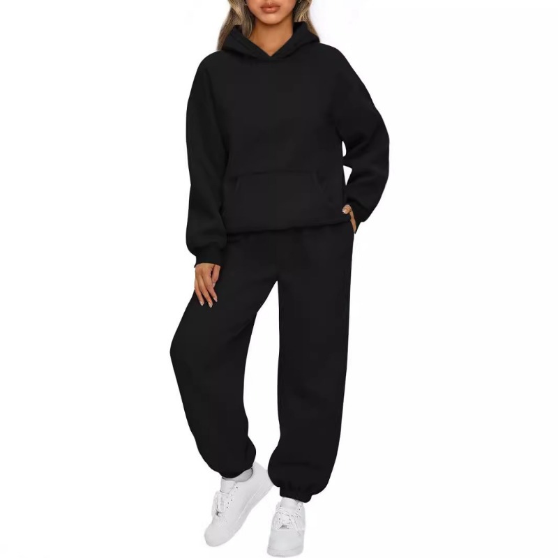 Ensemble décontracté deux pièces pour femme : sweat à capuche à manches longues et pantalon de jogging, ensemble de survêtement uni