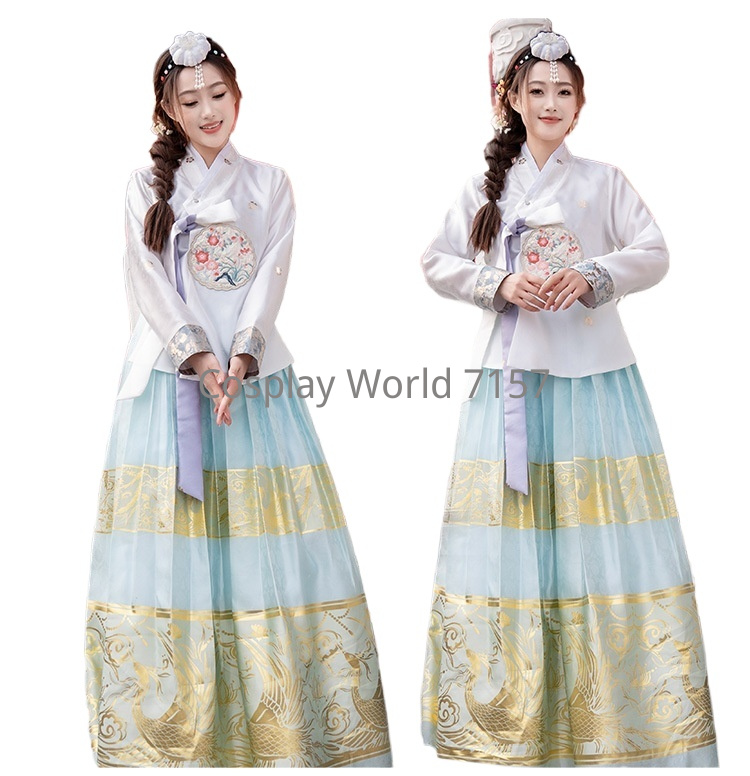 Costume de princesse de palais pour femmes, élégant, traditionnel coréen, Hanbok, haut brodé de fleurs violet clair, jupe en jacquard rose doré