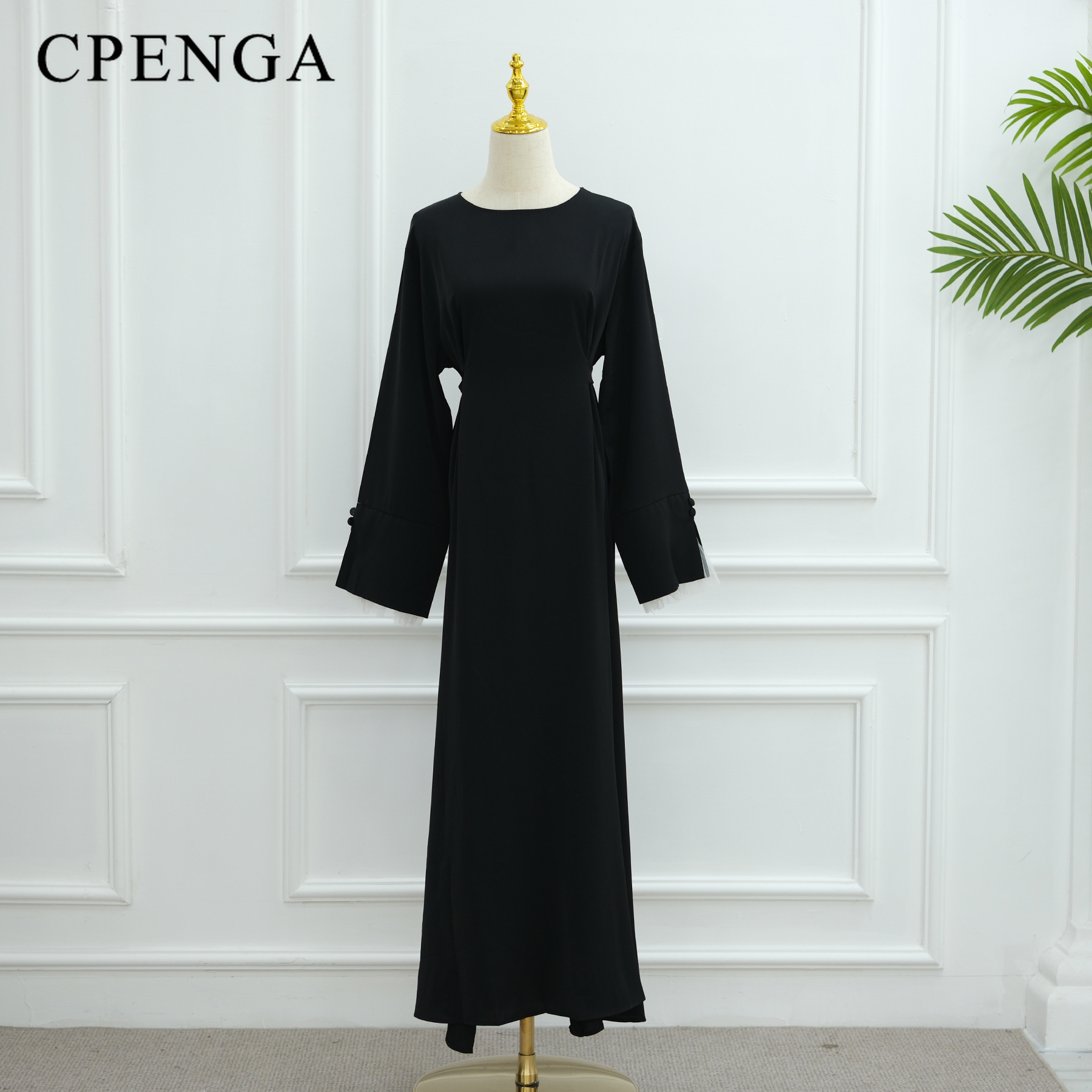 Robe Abaya Élégante pour Femmes Musulmanes Modestes, Collection Ramadan 2025, avec Ceinture au Dos et Manches en Dentelle, Robe Maxi Évasée Islamique