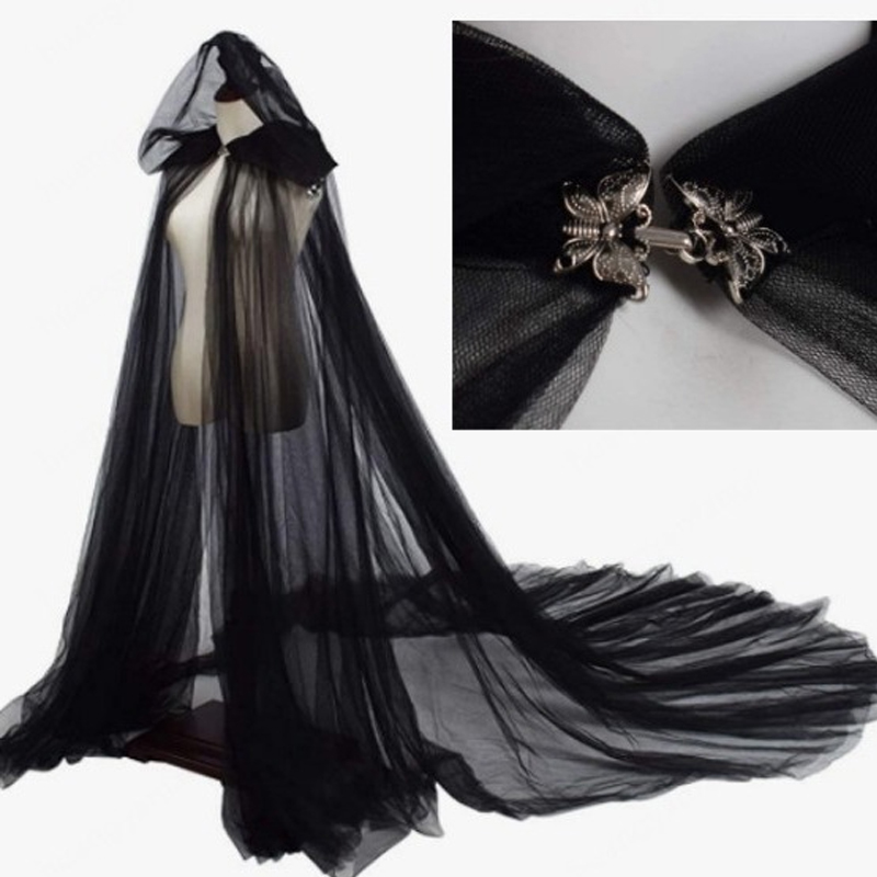 Cape à capuche pour femmes, élégante, longue, Vintage, couleur unie, en Tulle, Chic, noir, rouge, blanc, pour Halloween, Vampire, mariée, Cosplay