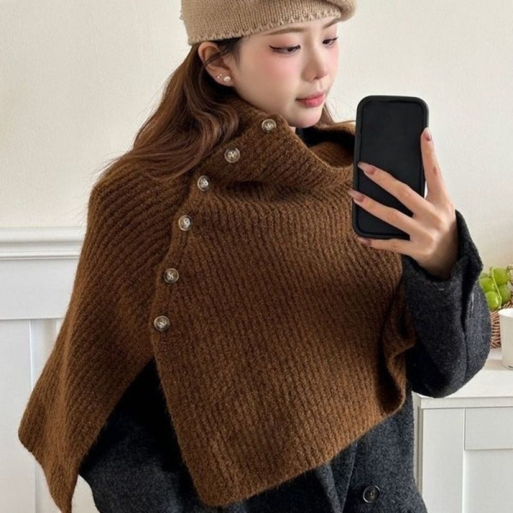 Châle classique tricoté à boutons, chaud et épais, pour femme, écharpe irrégulière, cape, tricot pour fille