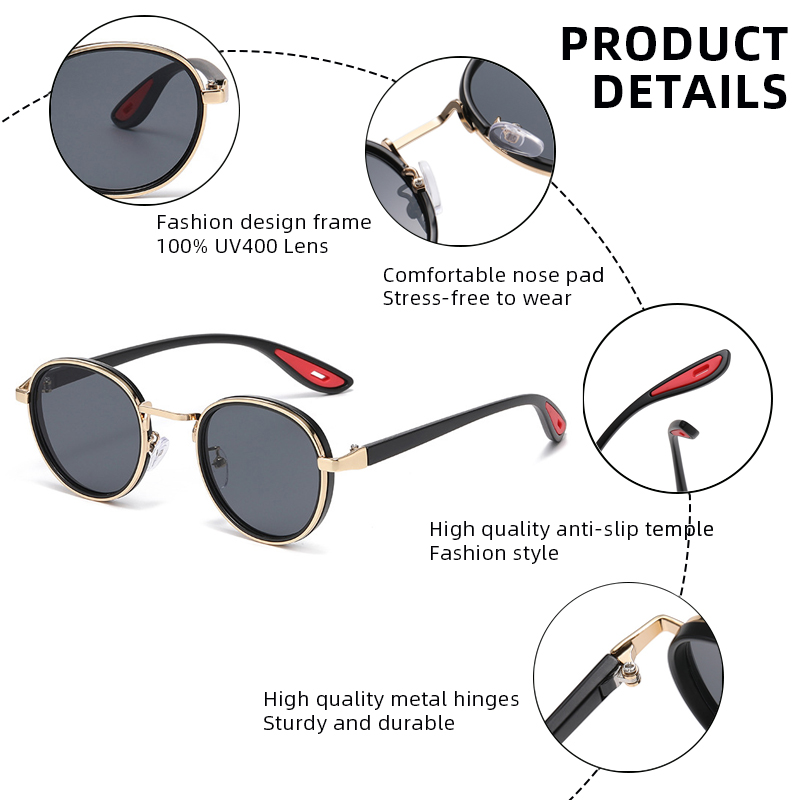 Lunettes de soleil rondes rétro pour hommes et femmes, monture en métal vintage, lunettes de soleil tendance, protection UV400, lunettes de conduite