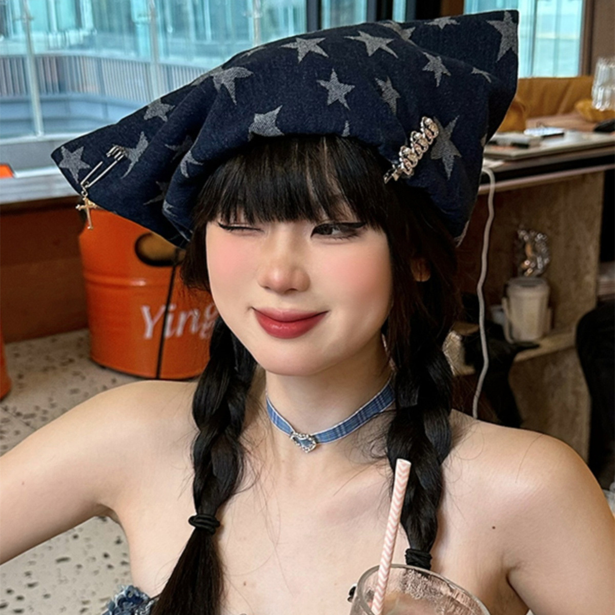 Chapeaux Vintage pour femmes, Style doux et Cool, chapeau de Cowboy à cornes, bandeau étoile Y2K, chapeau montrant le visage, chapeau d'oreille de chat, béret Version coréenne