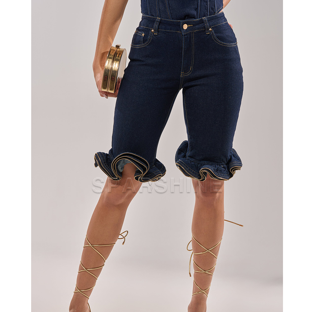 Shorts en jean décontractés taille haute pour femme, tendance, déchirés, à ourlet ondulé, coupe slim, style streetwear, amincissants