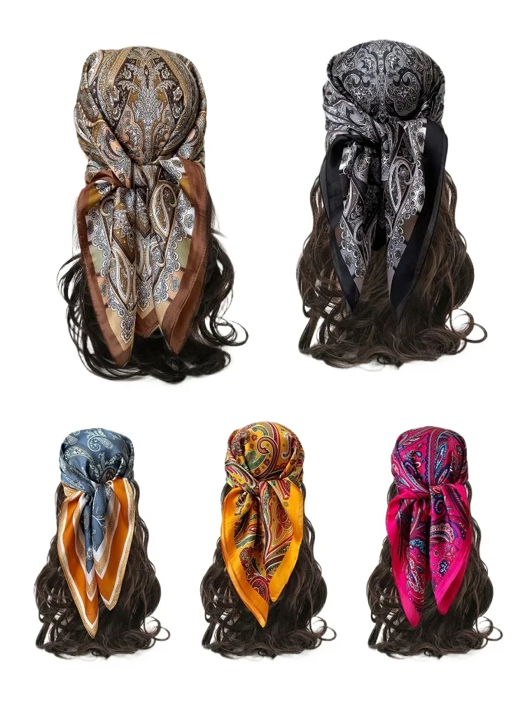 Foulard carré en imitation soie imprimé de luxe pour femmes, cravate de cou de printemps, châle enveloppant les cheveux, main, poignet, Hijab Bandana