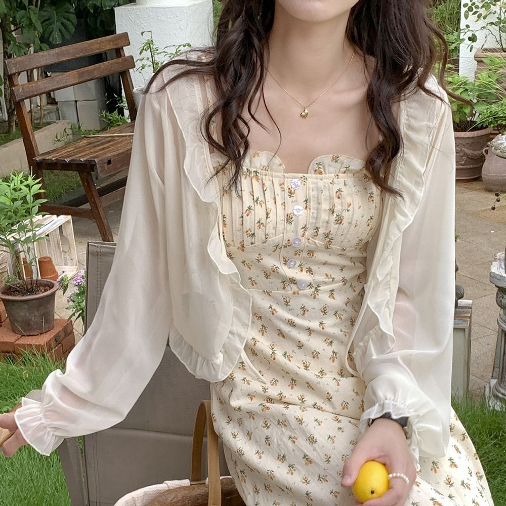 Poncho en mousseline de soie pour femme, cape de protection solaire, écharpes enveloppées, châle de protection solaire, cardigan en dentelle, manteau de finition court, style coréen
