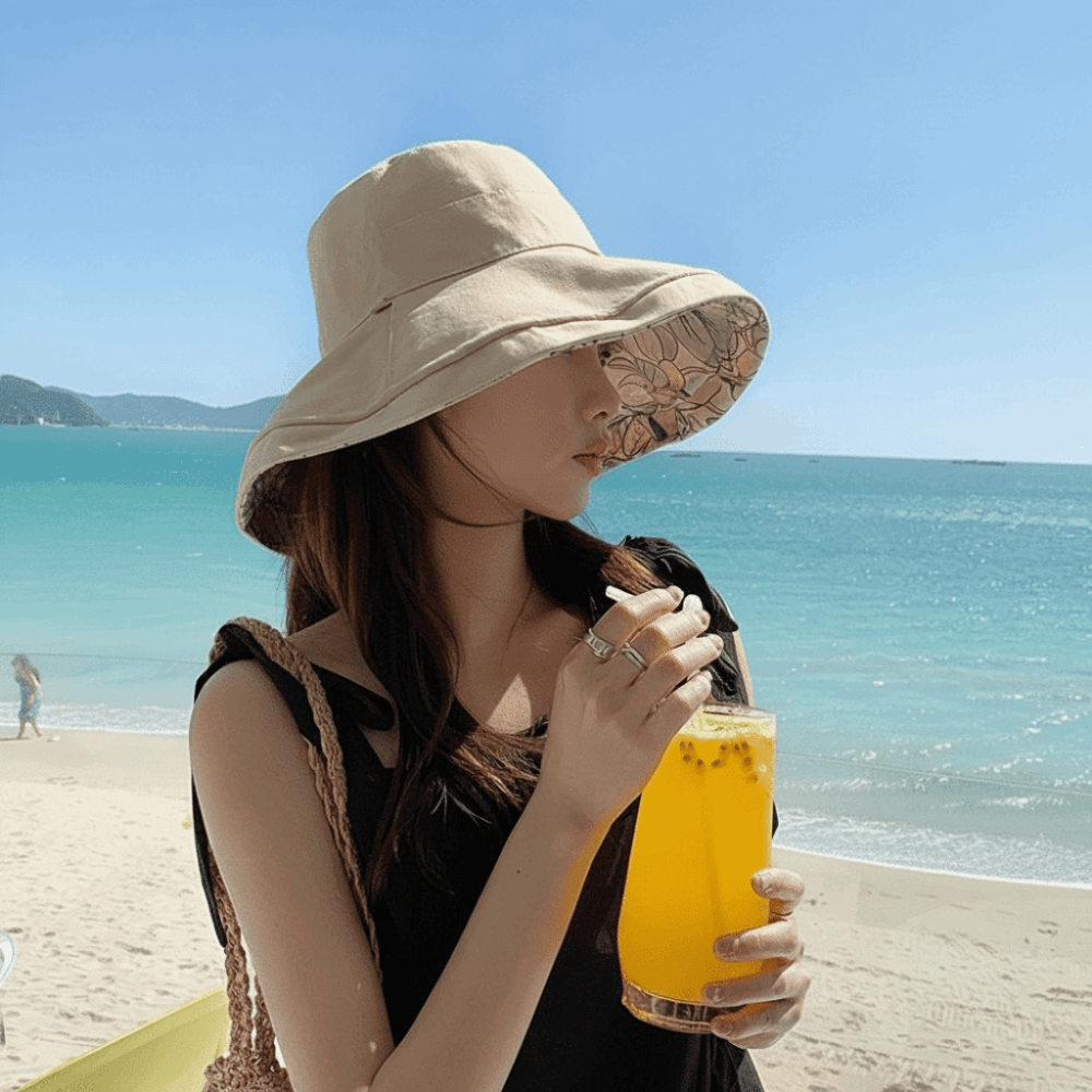 Chapeau de pêcheur double face pour femme, couleur unie, large bord, chapeau de soleil d'été respirant, imprimé floral, visière de protection solaire, casquette de plage