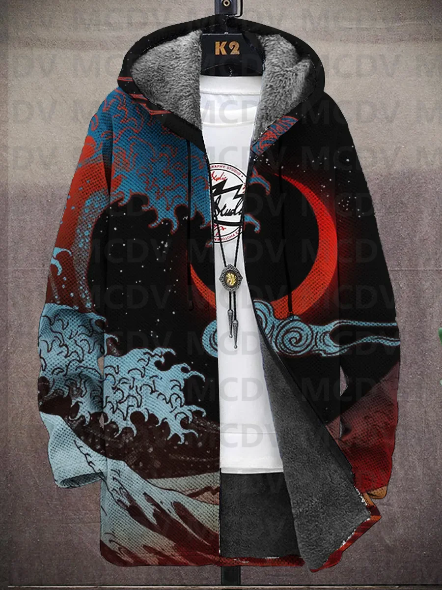 Cardigan à Capuche Imprimé de Style Japonais pour Homme, Veste à Deux Poches