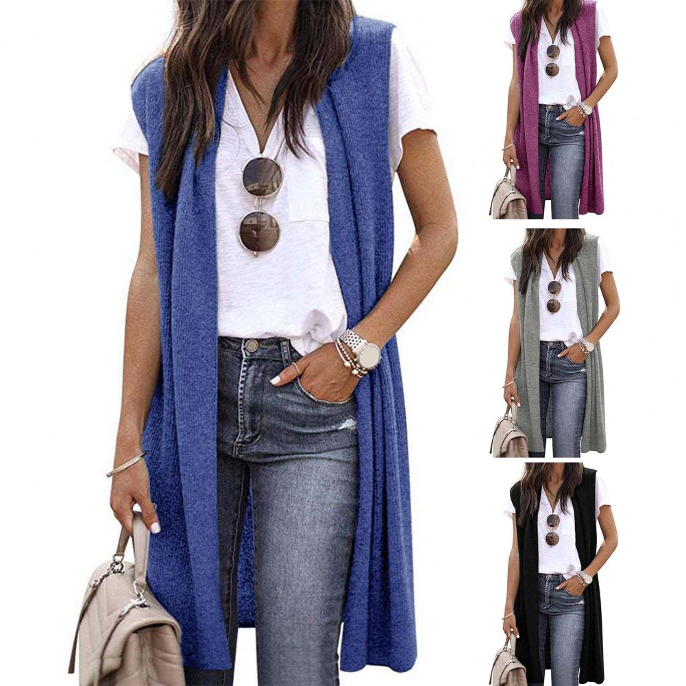 Cardigan femme couleur unie gilet Long pour femme respirant mi-long Cardigan gilet manteau avec coupe élastique ample