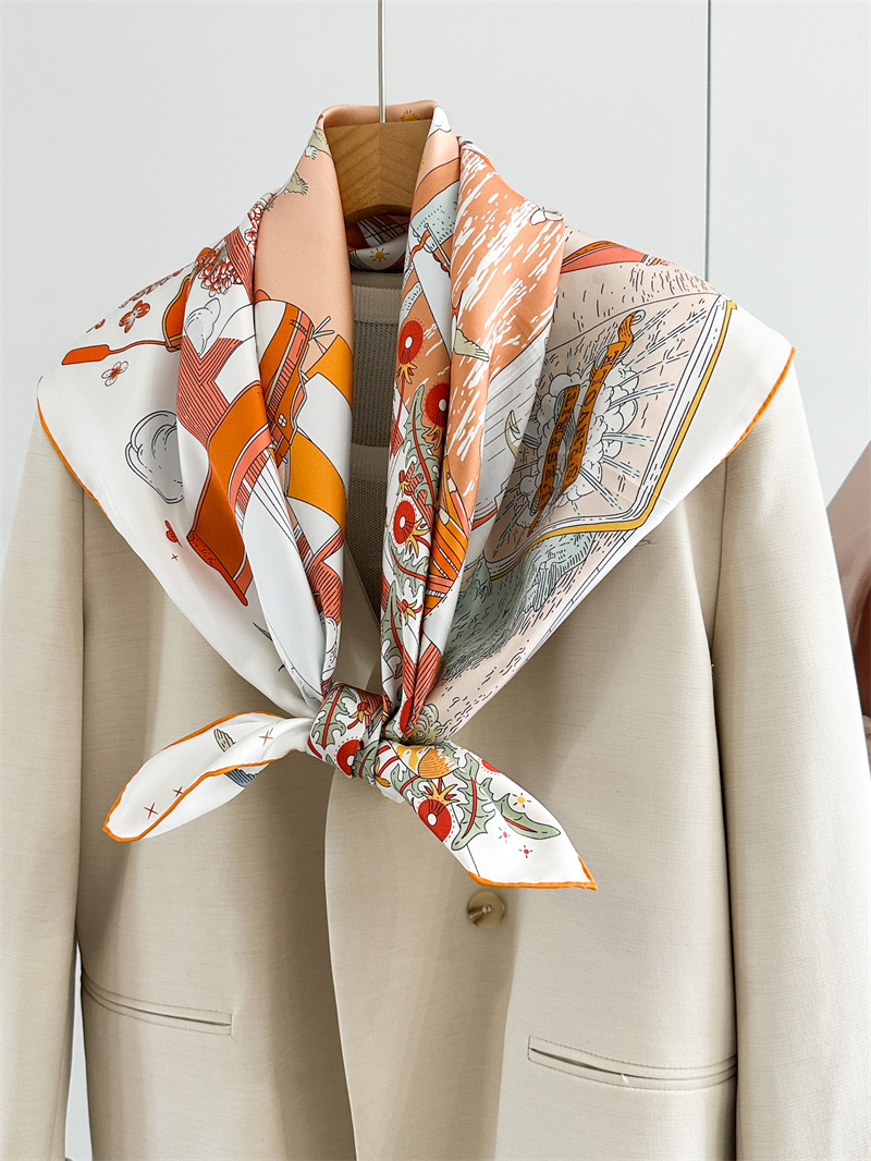 Nouvel arrivage : Foulard carré en twill de soie imprimé double face 18 mm, grand bandana en soie tendance pour femme 90*90 cm