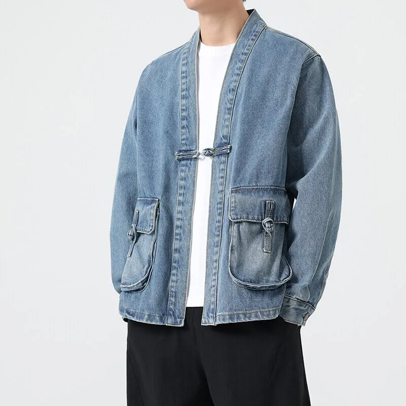 Mode hommes veste en jean coton Kimono japonais poche Cardigan manteau Vintage vestes traditionnelles hommes Hip Hop vêtements d'extérieur amples