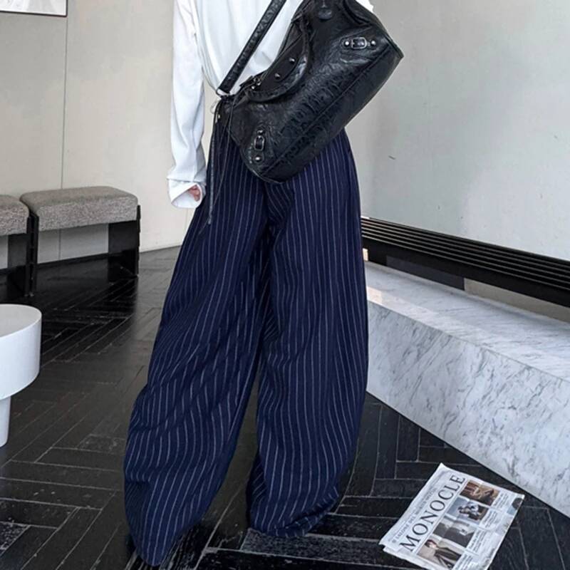 IEFB nouveau Style coréen hommes pantalons décontractés rayé couteau incurvé couleur unie jambe large bas à la mode mâle pantalon à la mode 9W4173