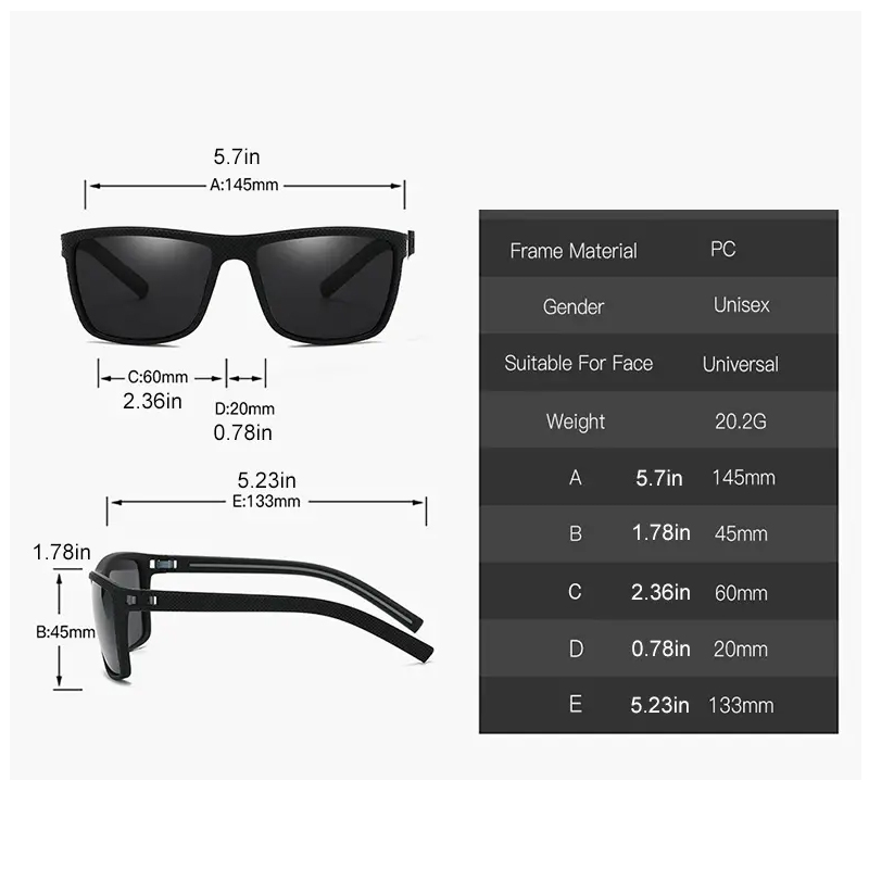 Lunettes de soleil polarisées carrées pour hommes et femmes, monture légère, avec protection UV
