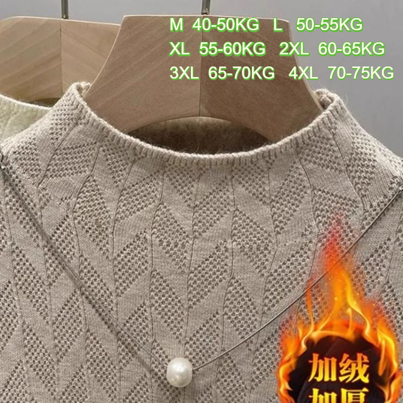 Pull pour femmes hiver peluche velours doublé épaissir demi col roulé respectueux de la peau Jacquard rayures pull thermique hauts pull