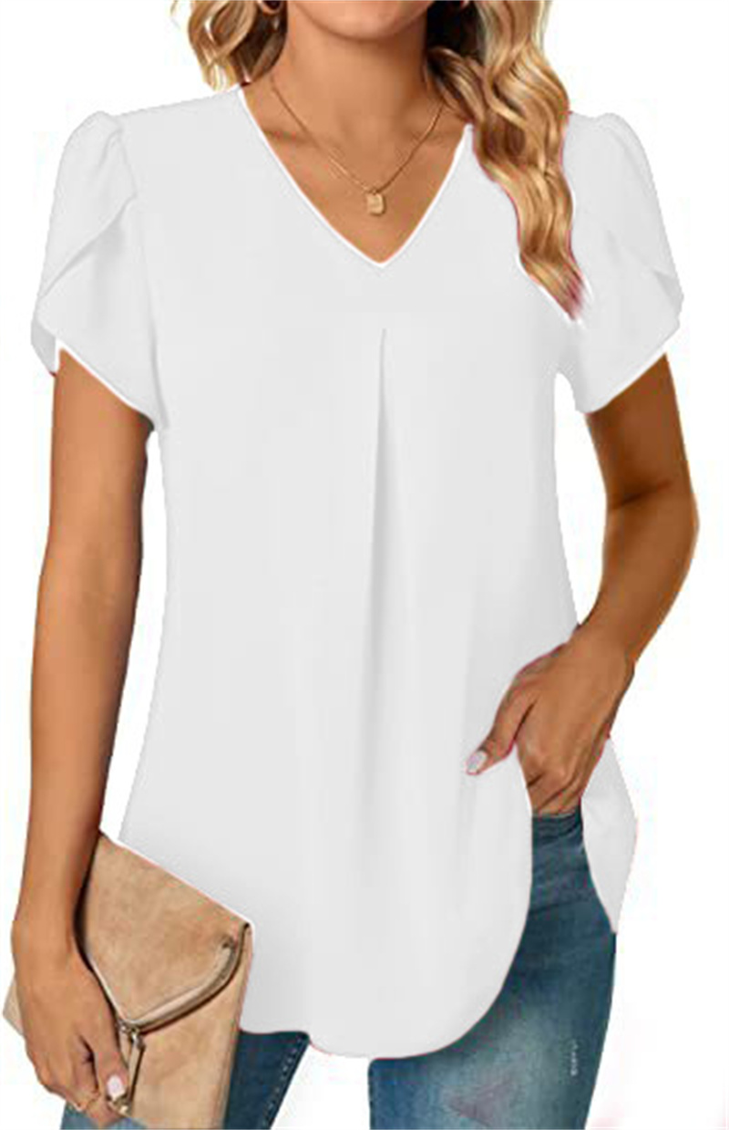 Femmes col en V épissure dentelle décoration pull chemise élégante fleurs botaniques imprime femme Blouse été décontracté à manches courtes haut