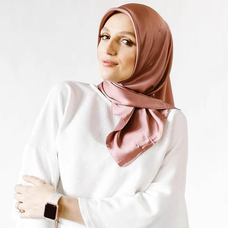 Foulards carrés en soie pour femmes, 90cm, Hijab, mouchoir uni, châles enveloppants, foulard de tête, bandeau féminin, Bandanna islamique