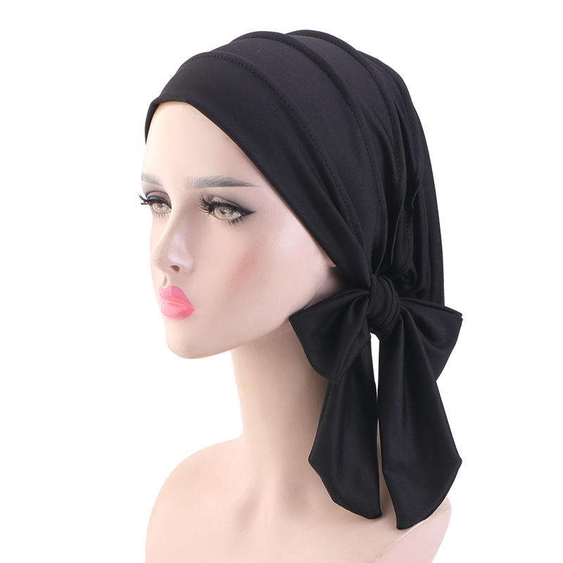 Nouveau chapeau foulard à longue queue de couleur unie femmes chapeau de chimio casquette de base respirante foulard musulman chapeau