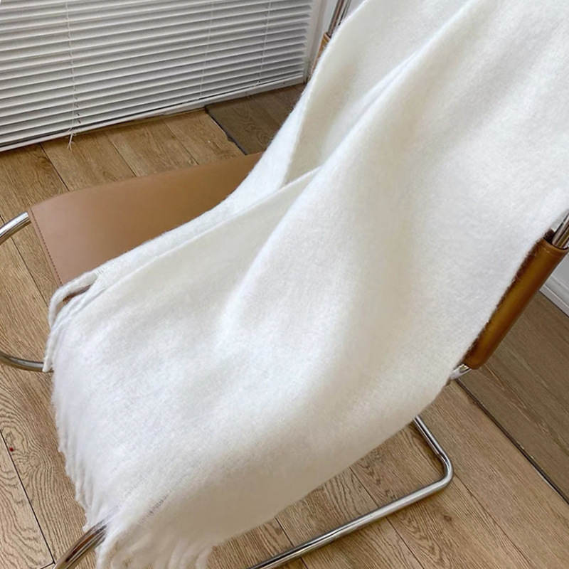 Écharpe d'hiver douce, couleur unie, longue et chaude, à pampilles, Mohair épais, châles enveloppants pour femmes et filles, 1 pièce