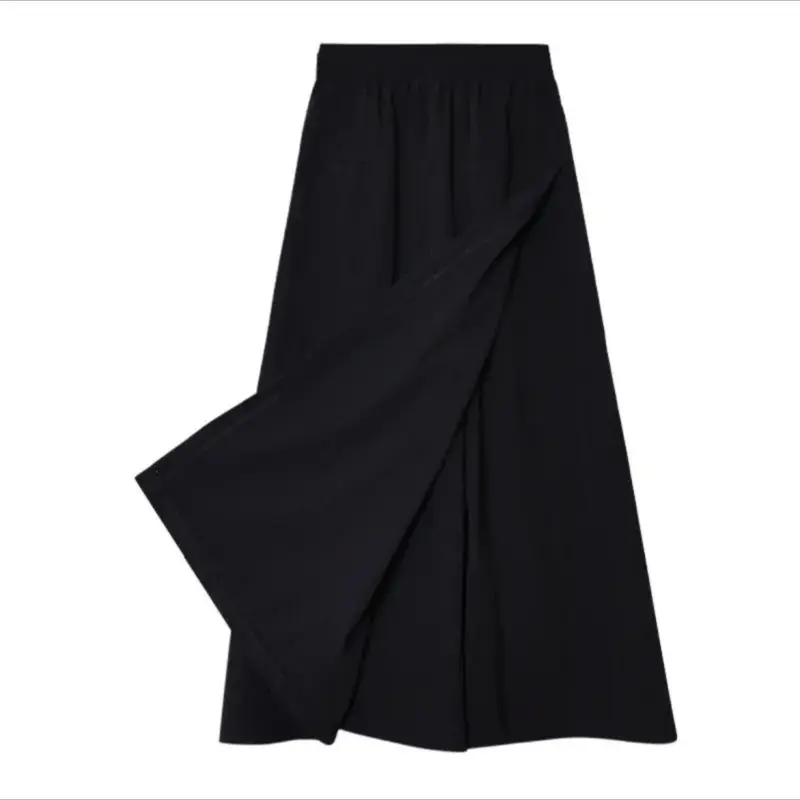 Jupe-pantalon pour femme, taille haute, jambes larges, jupe-culotte grise, fine, ample, en soie glacée, salopette décontractée, jupes de travail semi-corps, été