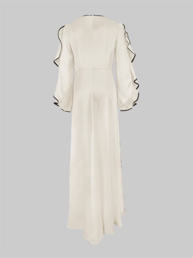Bonboho-Robe de soirée élégante à imprimé floral pour femme, longueur au sol, col rond, manches à volants, taille haute, robes plissées