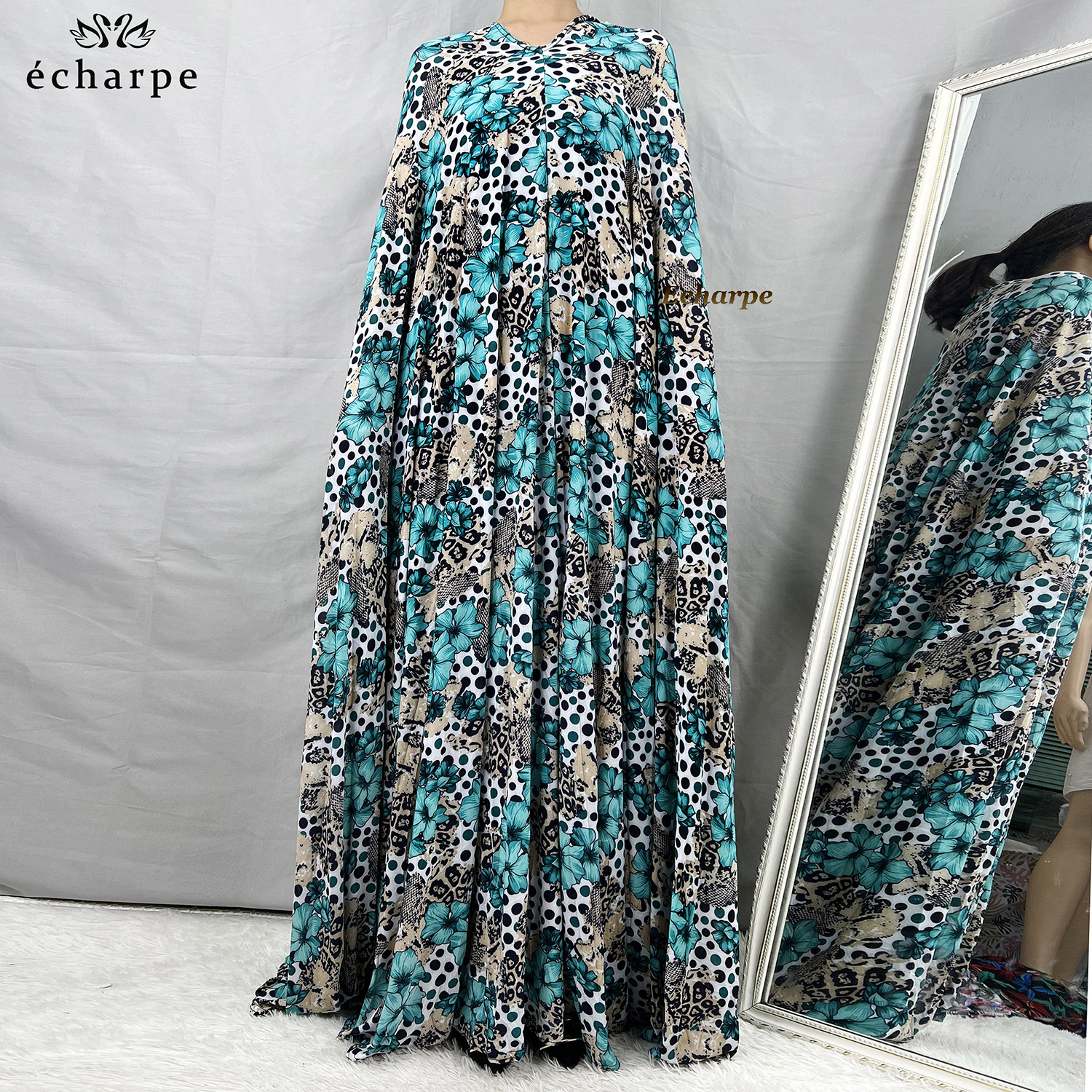 FIBRLOVER-Ensemble de Vêtement de Prière pour Femme, 1 Pièce, Dubaï, Abaya, Arabe, Jibab, Fleurs, Djellaba, tiens imar, Caftan