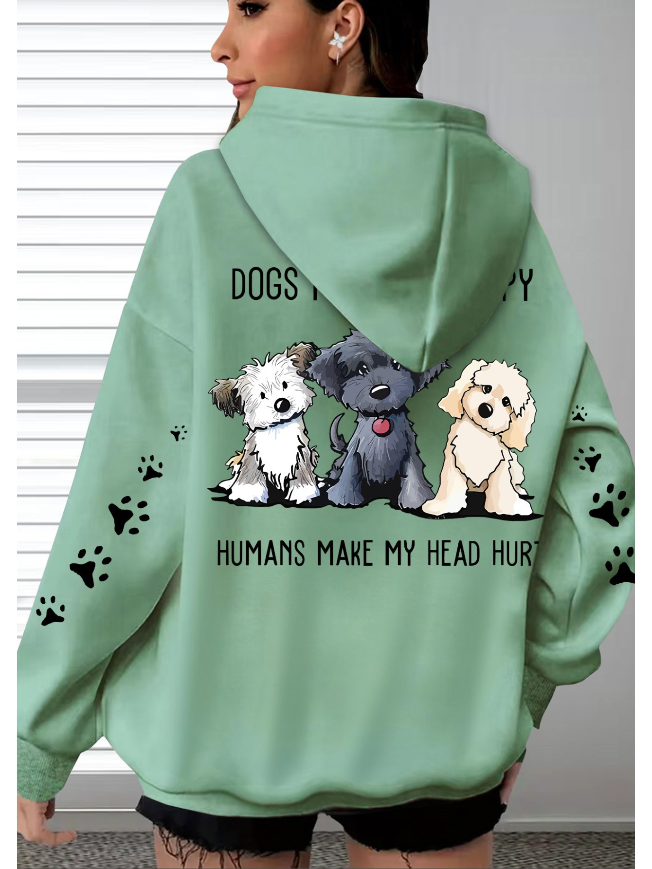 Sweat-shirt à capuche unisexe pour femme, motif empreintes de pattes de chiot, manches longues, coupe oversize, en polaire douce, style streetwear décontracté