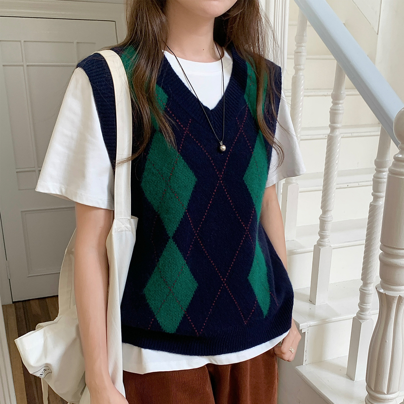 WinvyNee vêtements pour femmes tricoté laine gilet col en V Plaid réservoir vêtements d'extérieur décontractés Vintage britannique dames dessus chaud pull C1523042