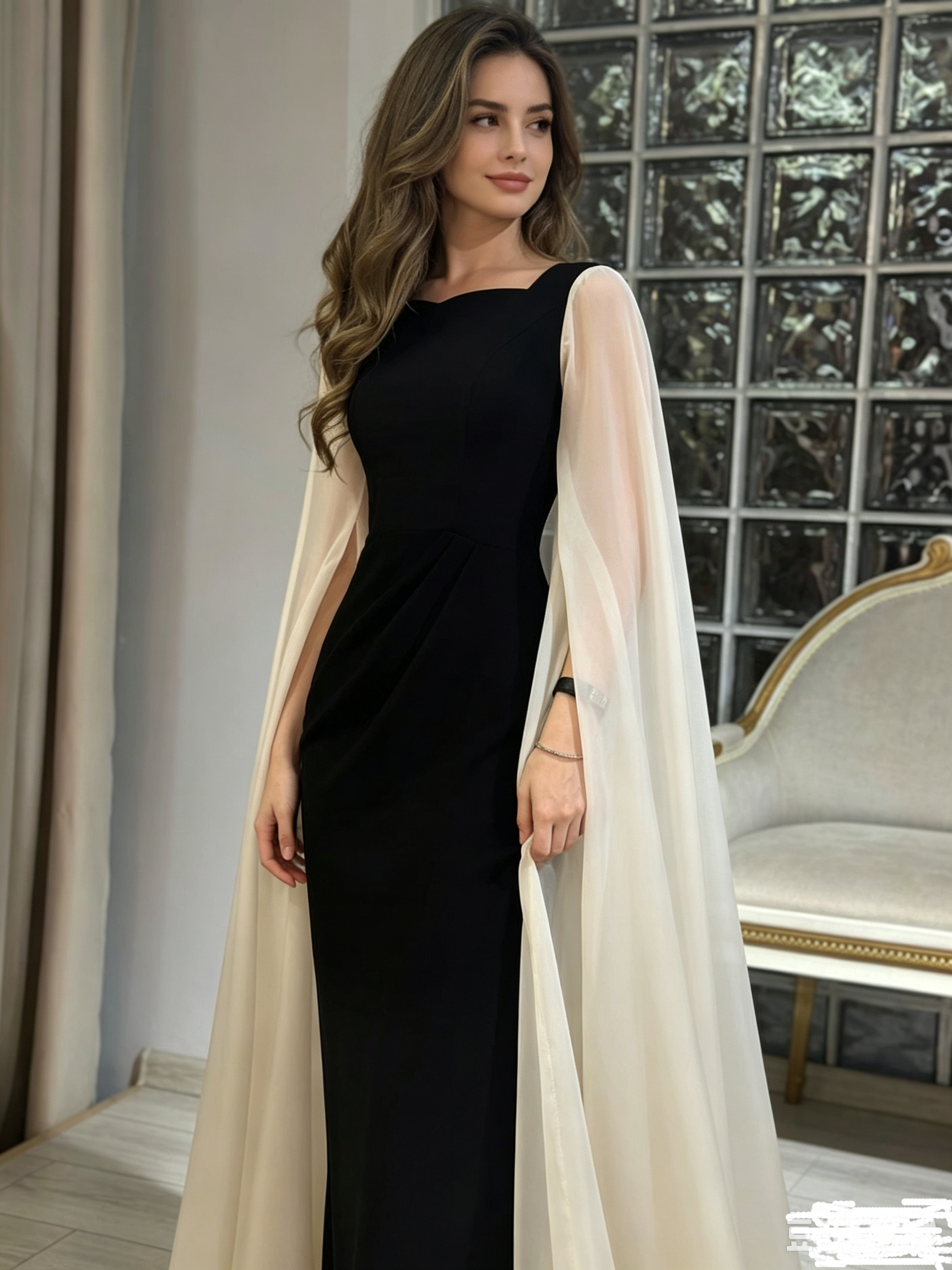 Manches châle noir longues robes pour femme élégant mince soirée longue robe robes robe de bal 2025 nouveau