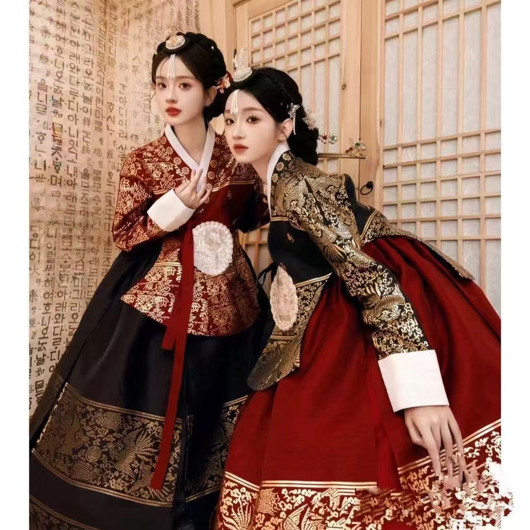 Costume traditionnel coréen Hanbok de Style Court pour femmes, robe de photographie de mariage de voyage Yanji plaquée argent et or, haut de gamme