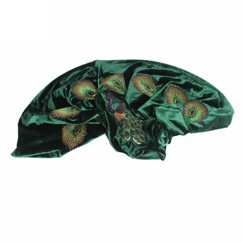 Nouveau Turban Long en Velours Orné de Paon et de Paillettes pour Femme, Foulard de Luxe pour Femme, Hijab, Turbante