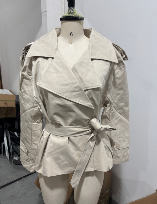 Femmes kaki ceinture courte coupe-vent élégant revers longues manches poches simple boutonnage manteau automne dame décontracté quotidien veste de rue