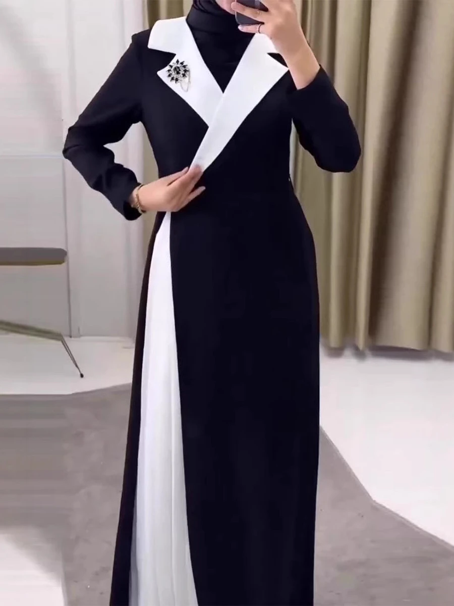 Robe musulmane à revers pour femmes, robe longue de soirée, robe Abaya, robe marocaine, caftan de Dubaï, Islam, Educatif, Ramadan Jalabiya, 2025