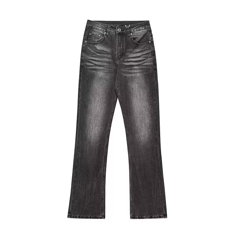 Jean noir délavé de rue américaine pour hommes, pantalon micro évasé élastique, coupe droite, élégant et coupe droite