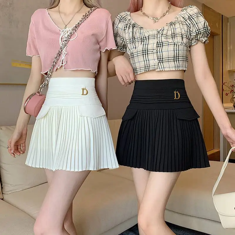 Jupe plissée blanche femmes taille haute jupe patineuse femme coréenne a-ligne haute couture jupe courte décontractée femmes bas