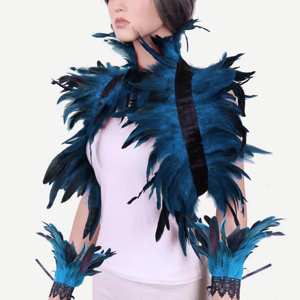 1 ensemble d'écharpe d'épaule Cosplay avec anneau de poignet, Style gothique, Imitation plume, châle en dentelle ajouré, châle de spectacle sur scène