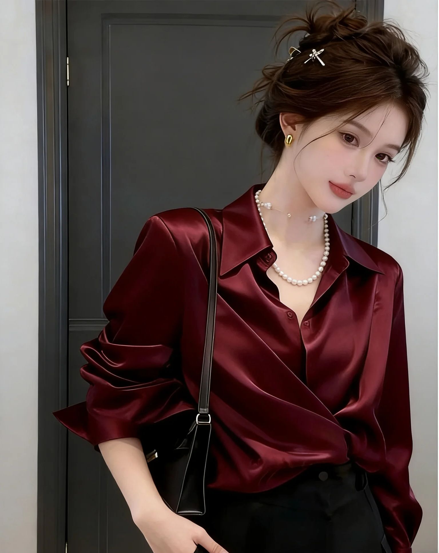 Chemisiers et blouses pour femmes, printemps-été, nouveau modèle, manches longues, boutonnées, haut en satin blanc fin, tenue de bureau pour femme, vêtements féminins tendance