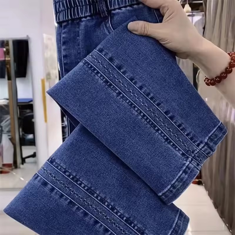Mode femmes jean 2025 nouveau printemps automne coréen sauvage taille élastique pantalon en Denim droit femme pantalon femme