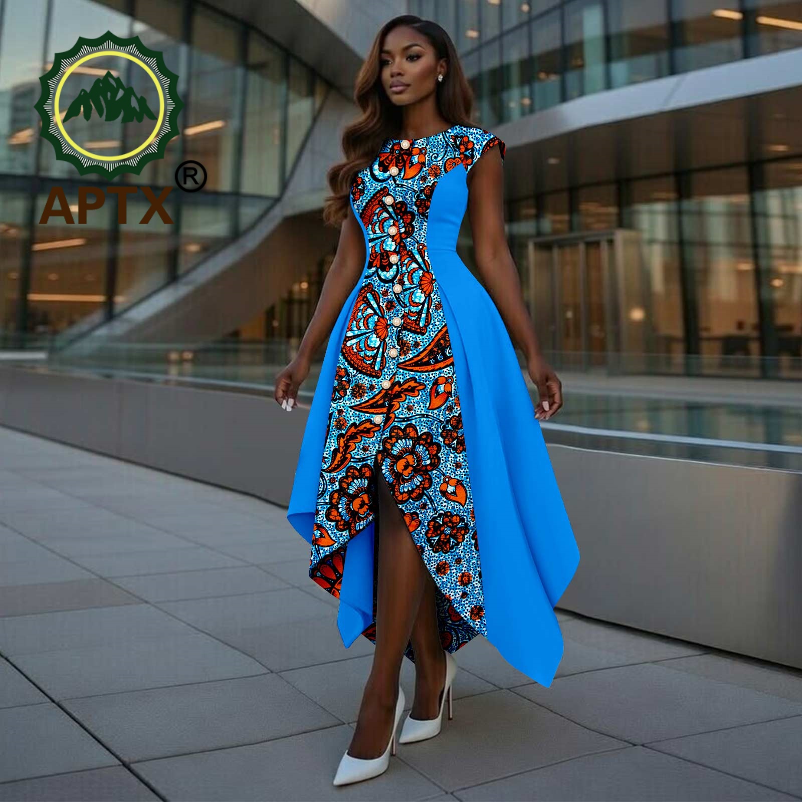 Robe africaine pour femmes, imprimé Ankara, col rond, manches courtes, longueur cheville, patchwork, robe asymétrique, Dashiki, décontractée, pour soirée