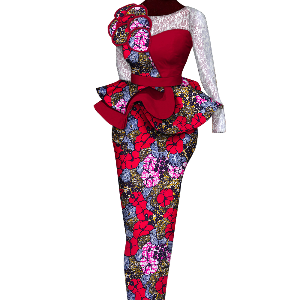 Ensembles de jupes africaines pour femmes, jupes longues et droites imbibées, jupe en Y avec décoration en dentelle, vêtements traditionnels africains Bazin Riche, WY6195
