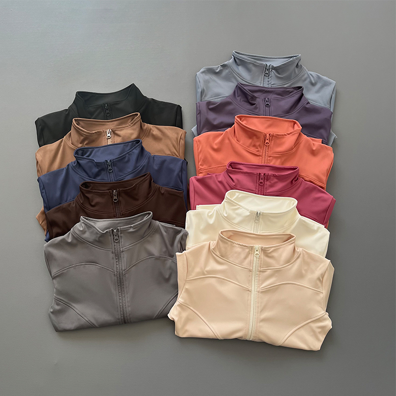Veste d'entraînement pour femmes, extensible, ajustée, fermeture éclair sur le devant, manches longues, course à pied, Yoga, amincissante, col montant, séchage rapide